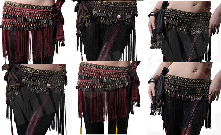 Belly Dance Tribal Tassel Copper Coin Hip Scarf Belt 3 colors Free shipping Hot 